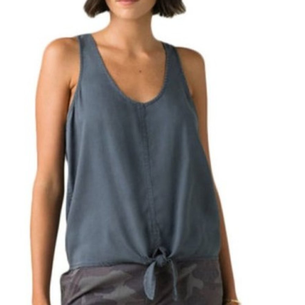 Prana McKenzie‎ Top Tencel Tank Tie Front Top Grey Boho